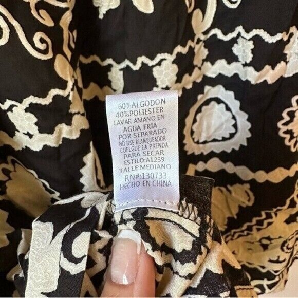 Umgee Black & Cream Print Scoop Neck Short Sleeve Tunic Top Size Medium - Picture 7 of 8